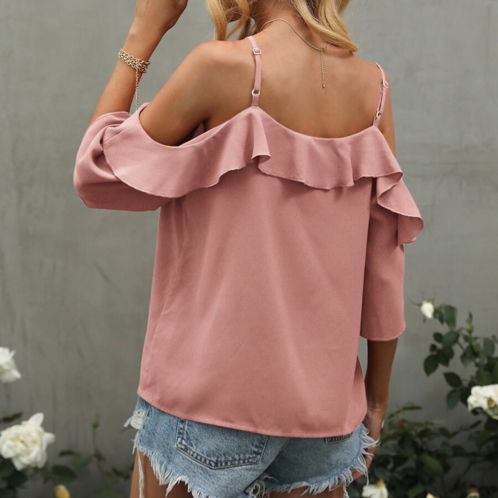 Boho Ruffle Detail Cold Shoulder Blouse - Picture 12 of 14